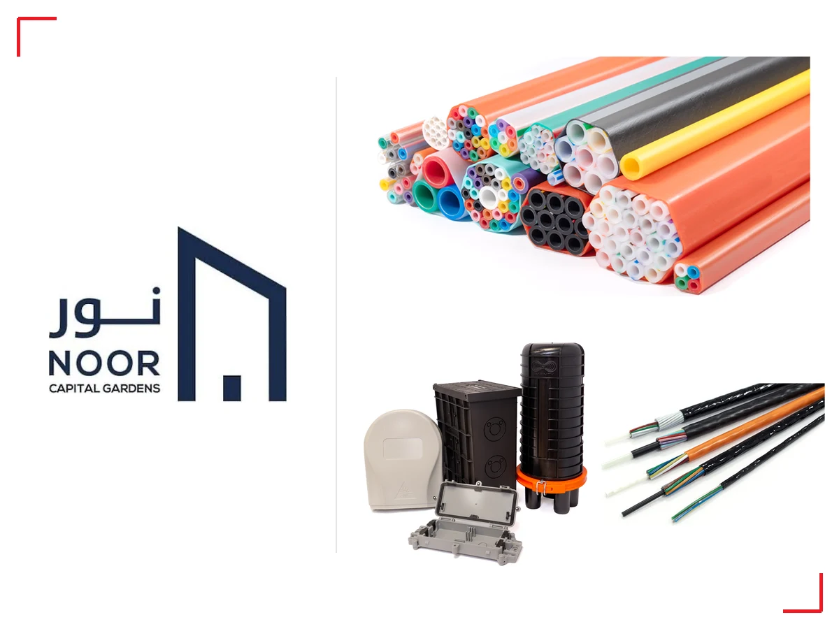 Noor Capital Gardens logo with supplied microducts, fiber closures and blown fiber cable